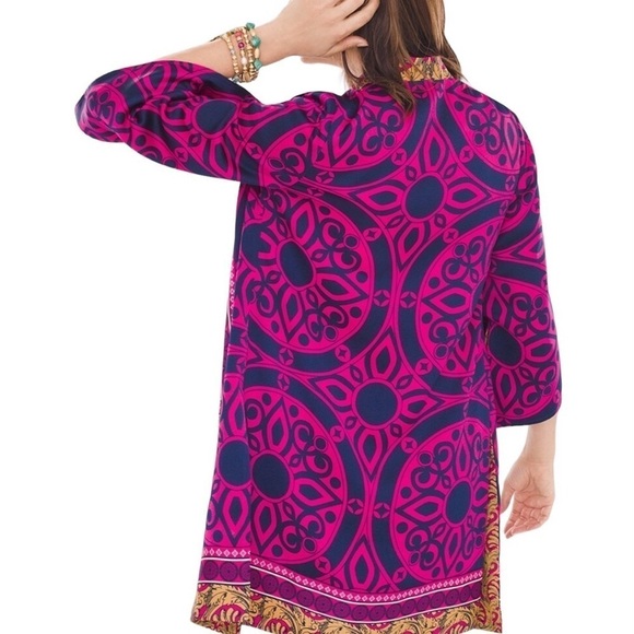 Chico’s women’s Reversible Kimono art to wear artsy pink/ mustard - Picture 3 of 14